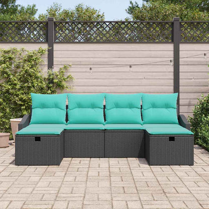 Tuin Sofa Set met kussen 6 pcs Zwart Poly riet