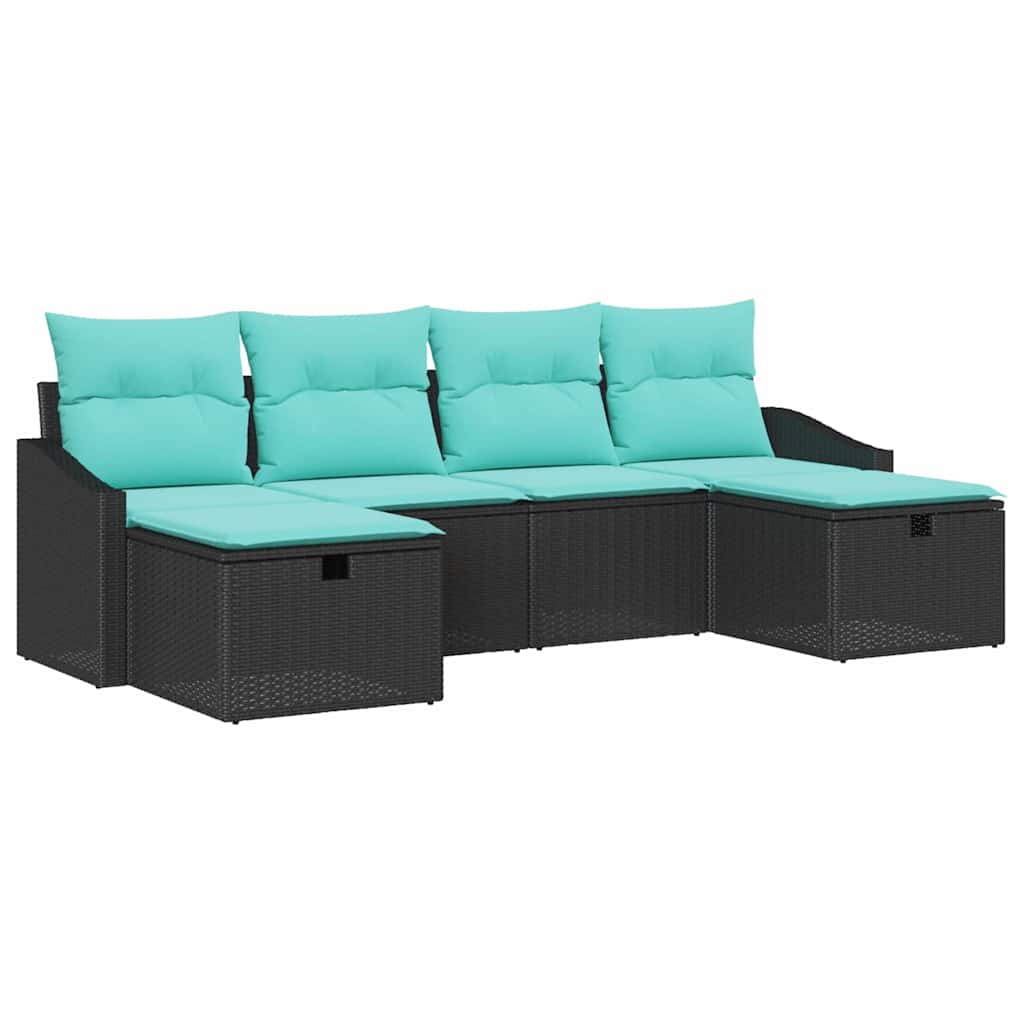 Tuin Sofa Set met kussen 6 pcs Zwart Poly riet