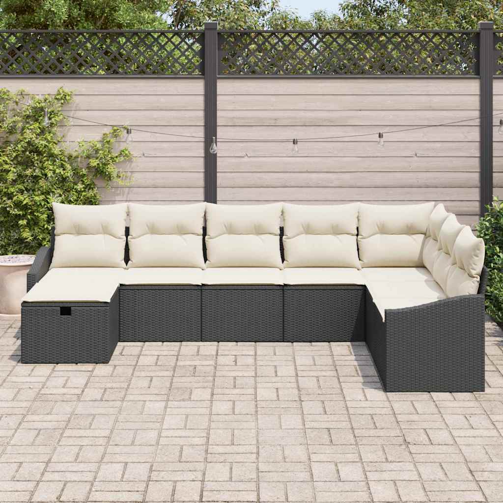 Tuin Sofa Set met kussen 8 pcs Zwart Poly riet