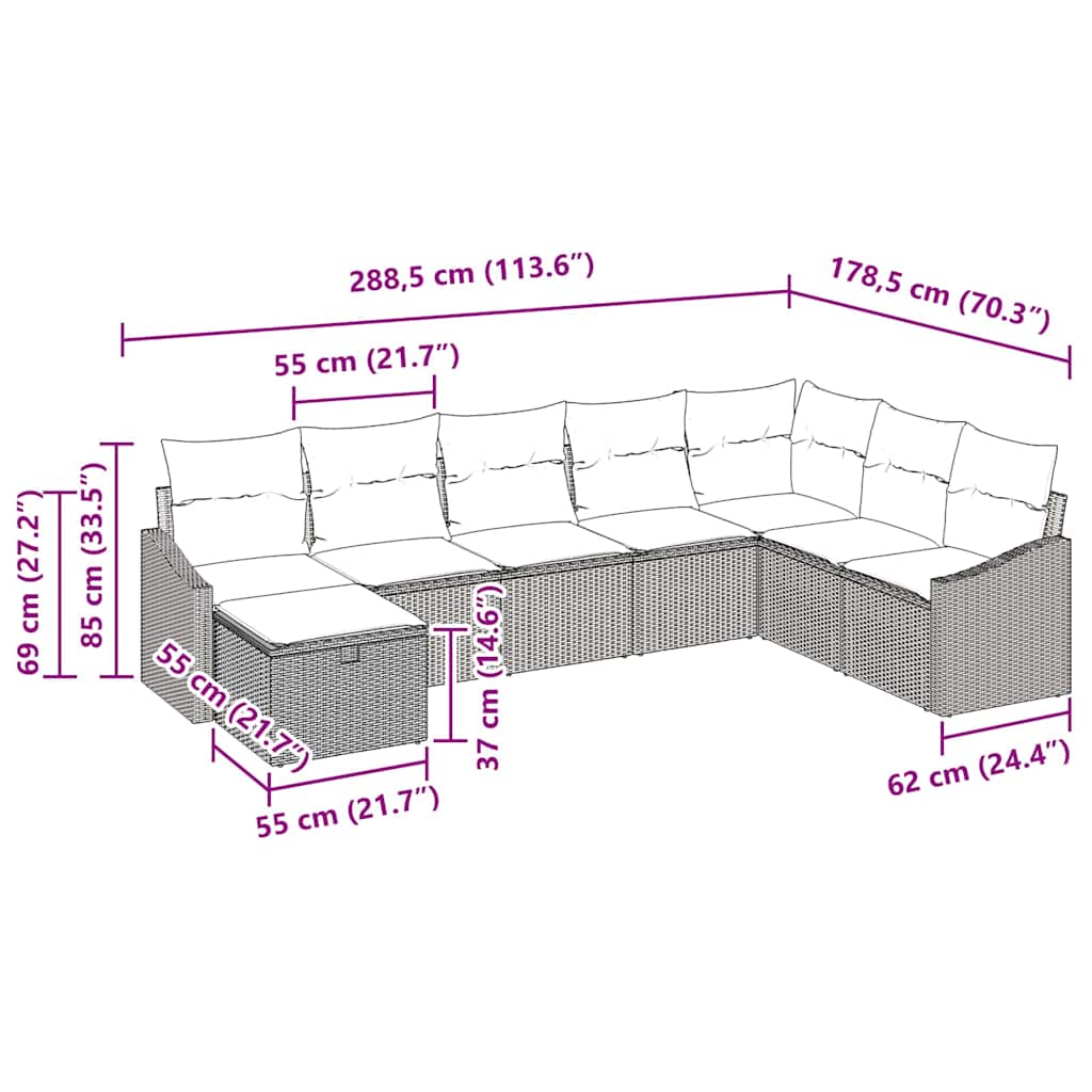 Tuin Sofa Set met kussen 8 pcs Zwart Poly riet