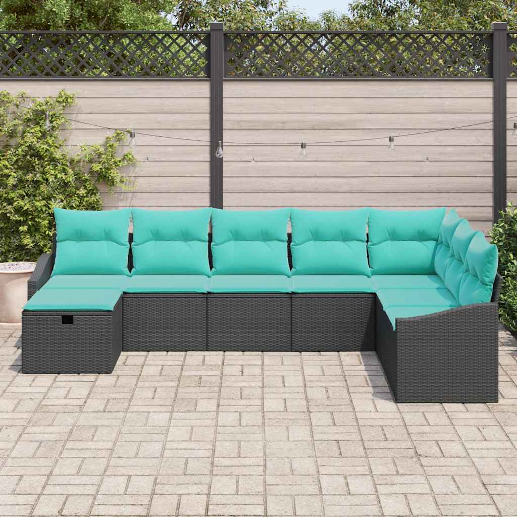 Tuin Sofa Set met kussen 8 pcs Zwart Poly riet