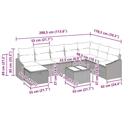 Tuin Sofa Set met kussen met opslag 9 pcs poly rattan