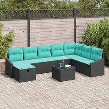 Tuin Sofa Set met kussen 9 pcs Zwart Poly riet