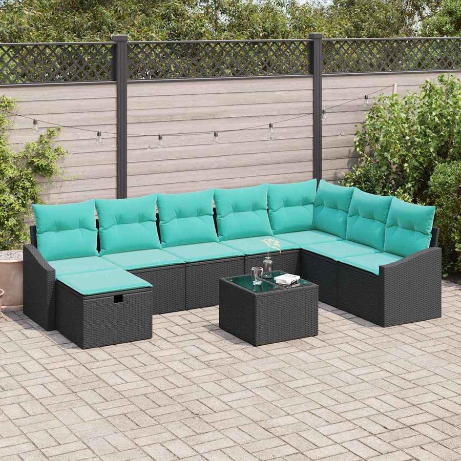 Tuin Sofa Set met kussen 9 pcs Zwart Poly riet