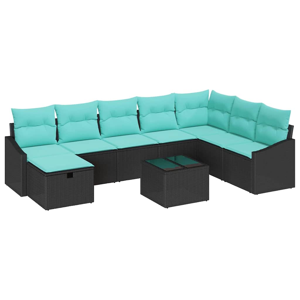 Tuin Sofa Set met kussen 9 pcs Zwart Poly riet