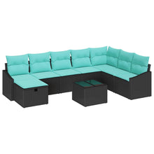 Tuin Sofa Set met kussen 9 pcs Zwart Poly riet