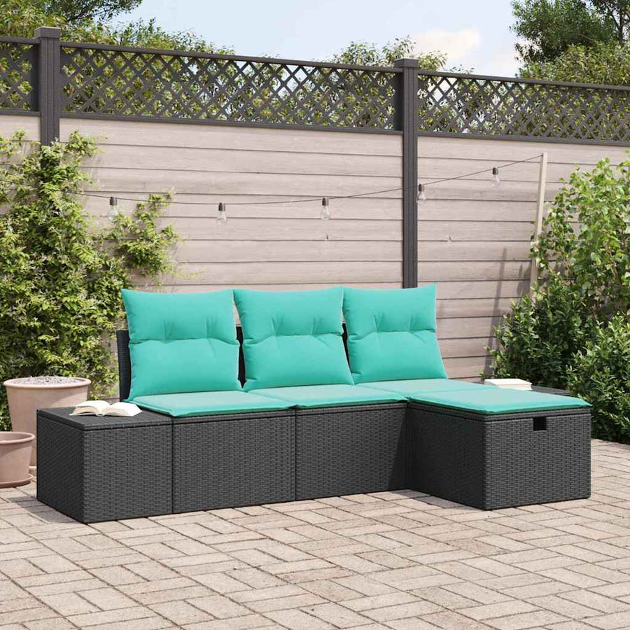 Tuin Sofa Set met kussen met opslag 4 pcs poly rattan