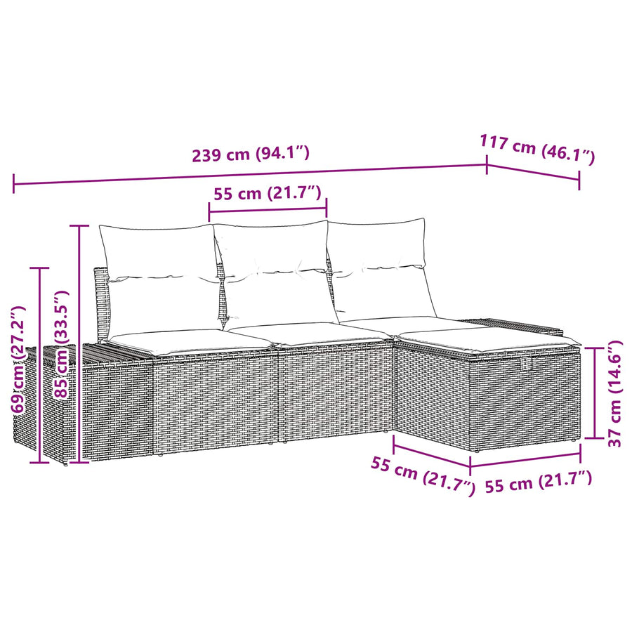 Tuin Sofa Set met kussen met opslag 4 pcs poly rattan