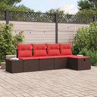 Garden Sofa Set with cushions 5 pcs Brown poly rattan