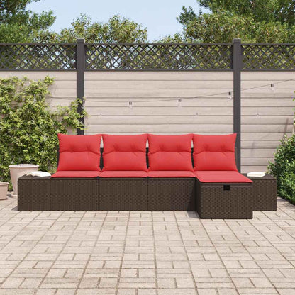 Tuin Sofa Set met kussen 5 pcs Bruin poly rattan