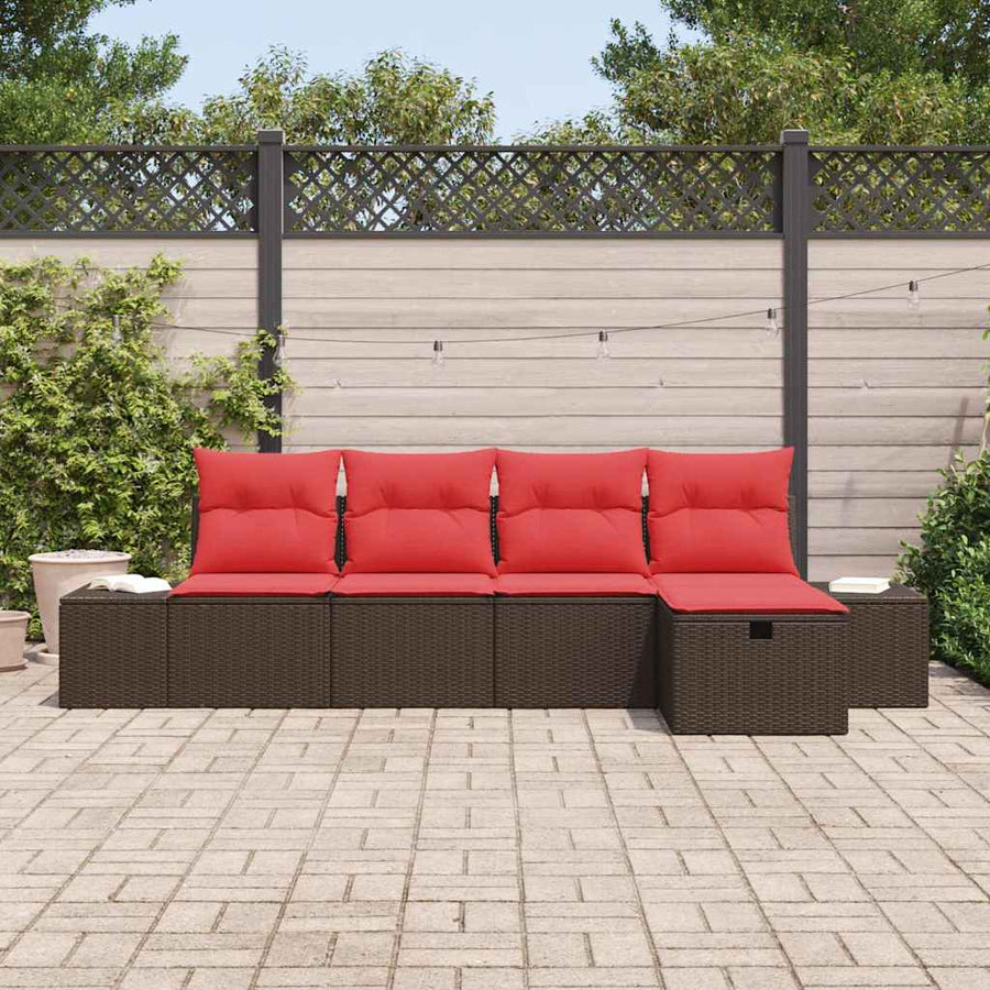 Tuin Sofa Set met kussen 5 pcs Bruin poly rattan