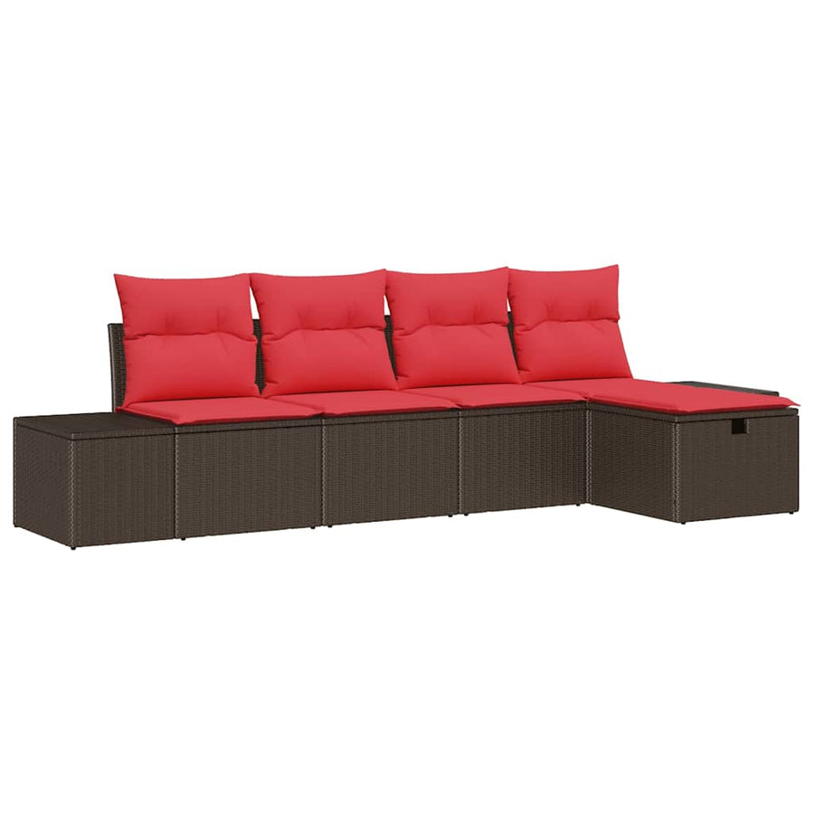 Tuin Sofa Set met kussen 5 pcs Bruin poly rattan