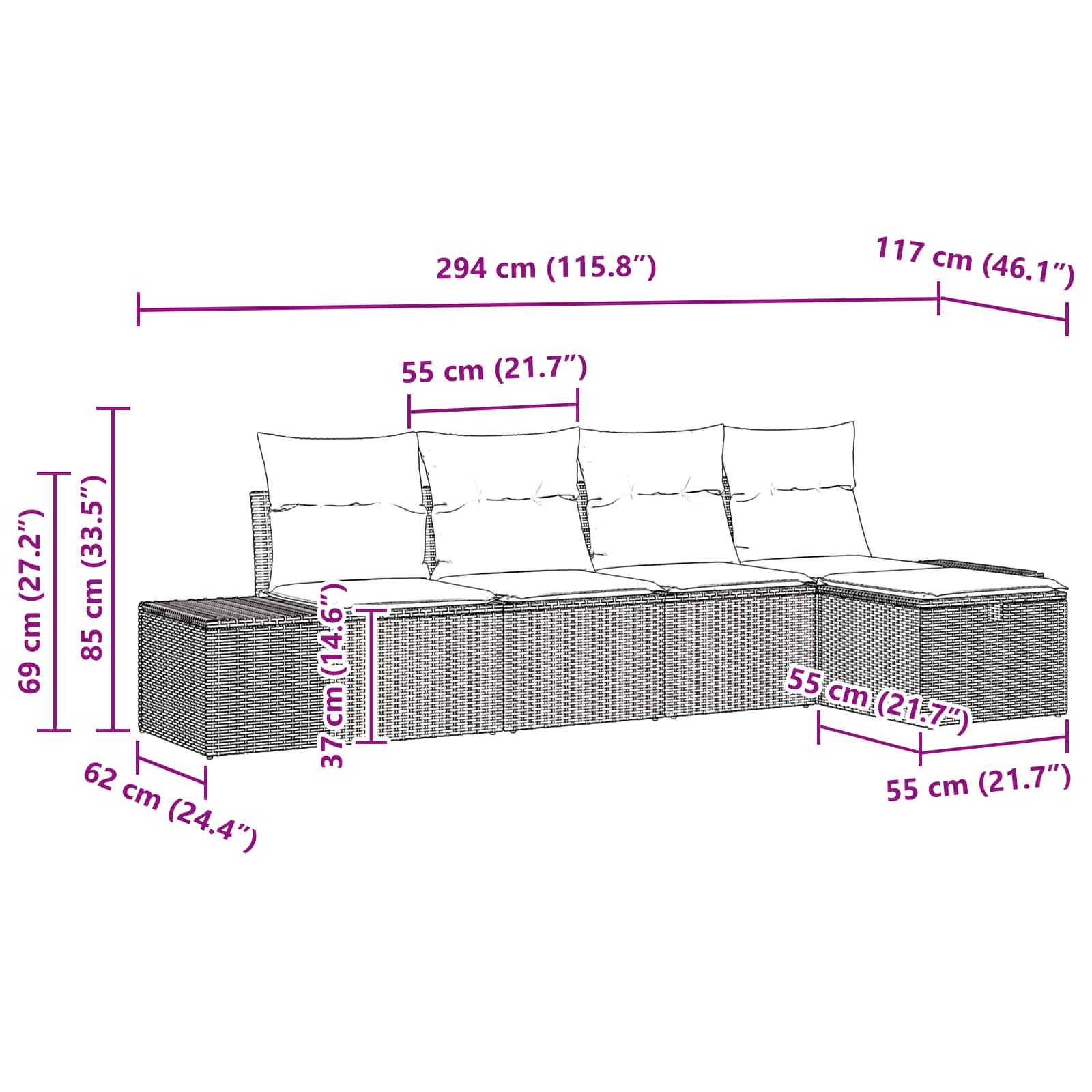 Tuin Sofa Set met kussen 5 pcs Bruin poly rattan