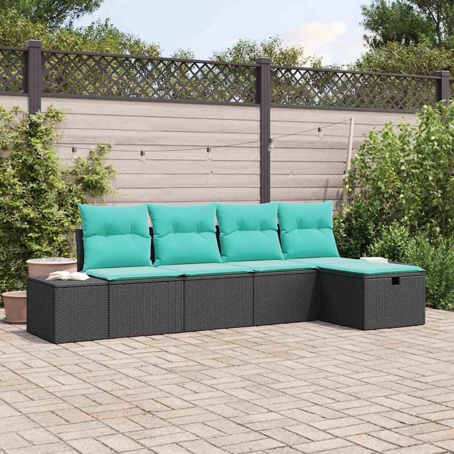 Tuin Sofa Set met kussen 5 pcs Zwart poly rattan