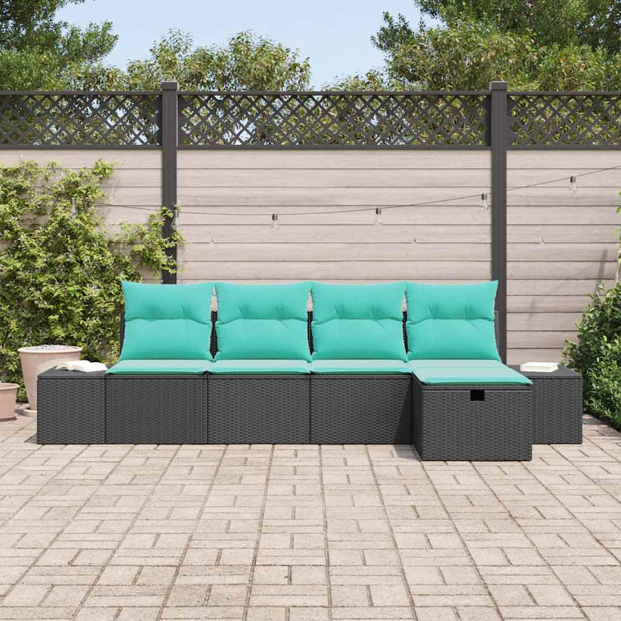 Tuin Sofa Set met kussen 5 pcs Zwart poly rattan