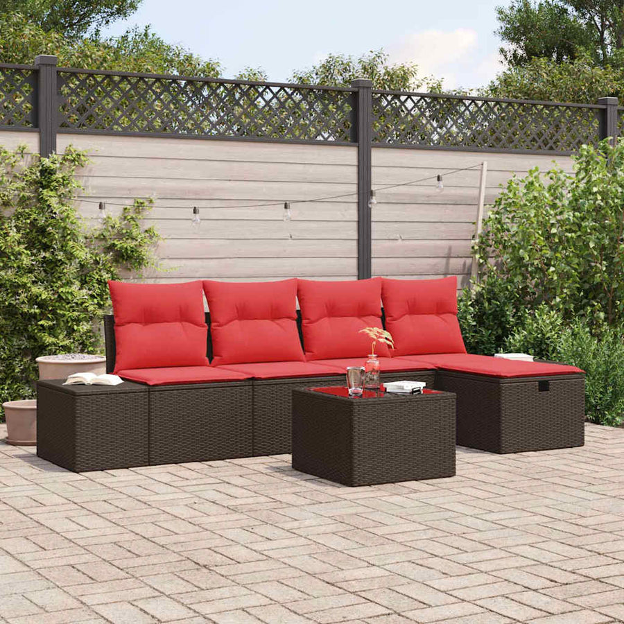Tuin Sofa Set met kussen 6 pcs Bruin poly rattan