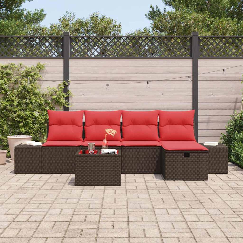 Tuin Sofa Set met kussen 6 pcs Bruin poly rattan