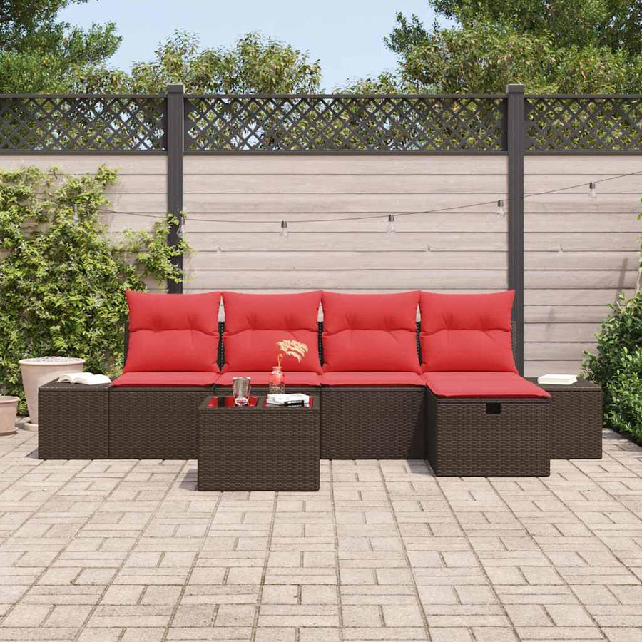 Tuin Sofa Set met kussen 6 pcs Bruin poly rattan
