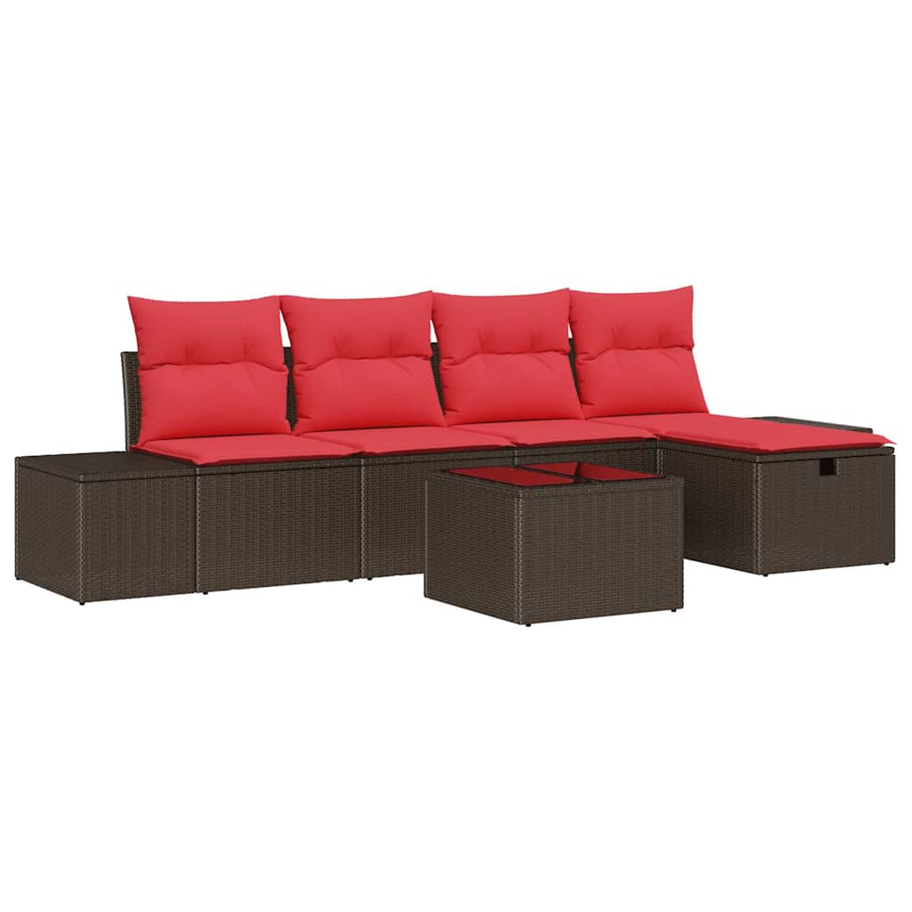 Tuin Sofa Set met kussen 6 pcs Bruin poly rattan