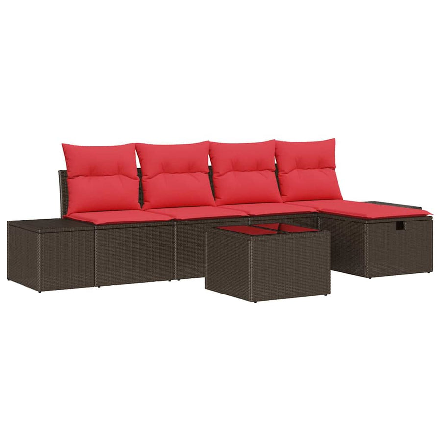 Tuin Sofa Set met kussen 6 pcs Bruin poly rattan