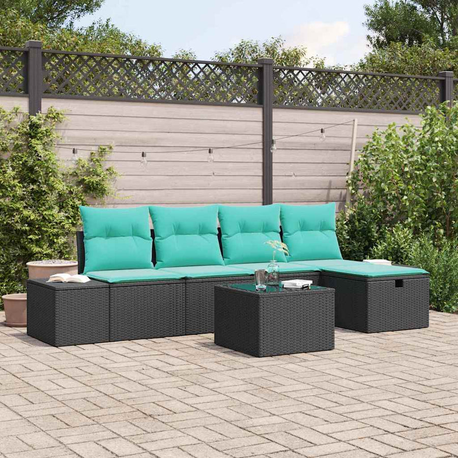 Tuin Sofa Set met kussen 6 pcs Zwart Poly riet