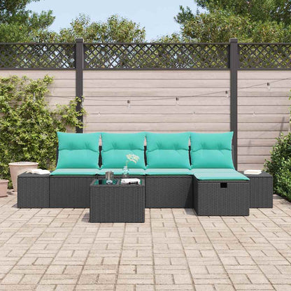 Tuin Sofa Set met kussen 6 pcs Zwart Poly riet