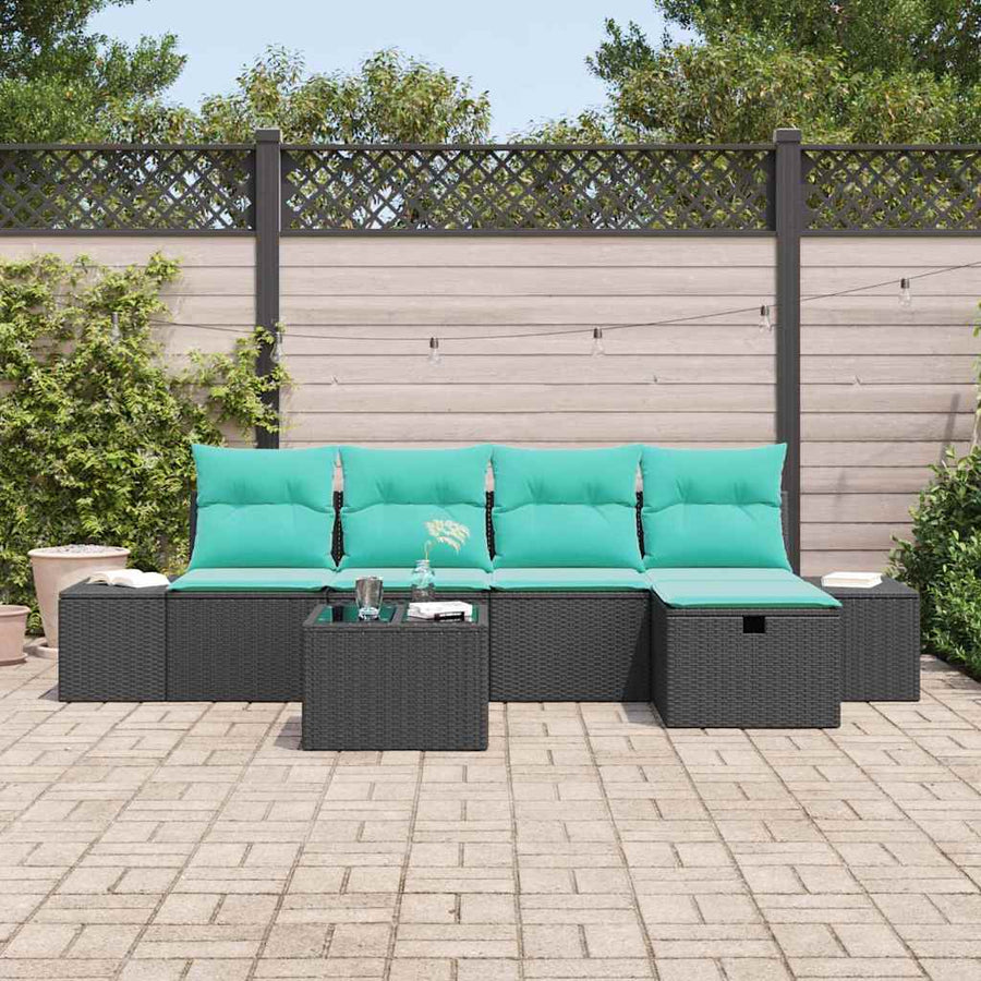 Tuin Sofa Set met kussen 6 pcs Zwart Poly riet