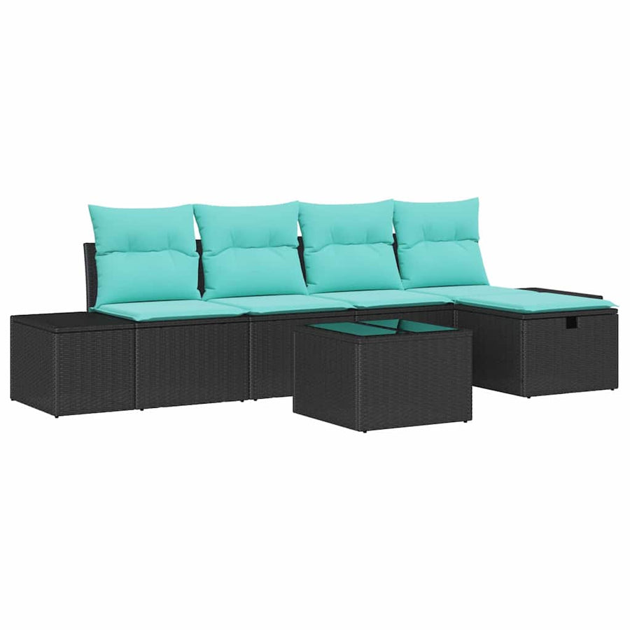 Tuin Sofa Set met kussen 6 pcs Zwart Poly riet