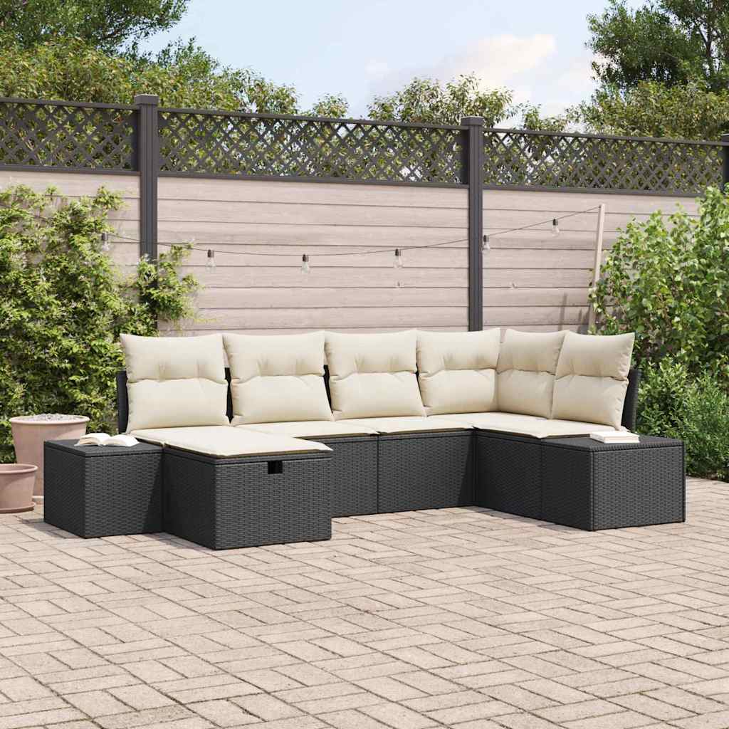 Tuin Sofa Set met kussen 6 pcs Zwart poly rattan