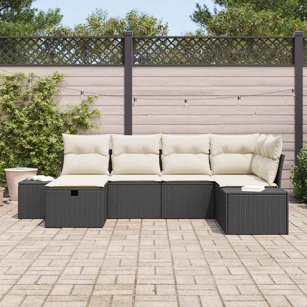Tuin Sofa Set met kussen 6 pcs Zwart poly rattan