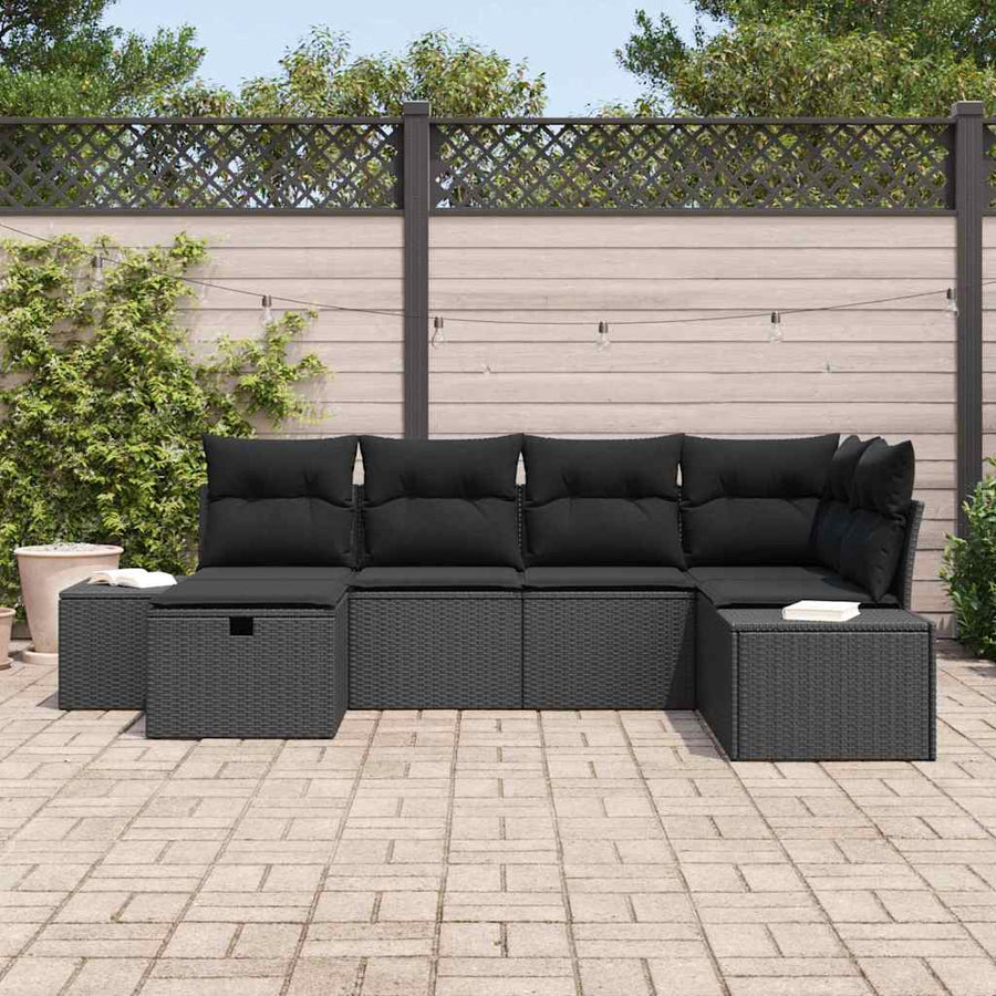 Tuin Sofa Set met kussen 6 pcs Zwart poly rattan