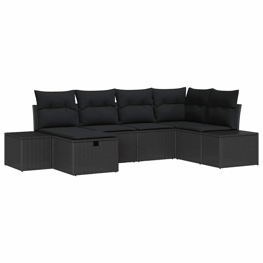 Tuin Sofa Set met kussen 6 pcs Zwart poly rattan