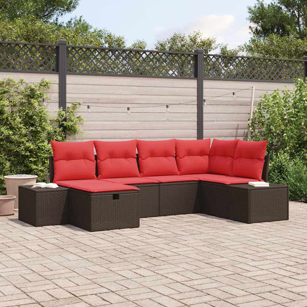 Tuin Sofa Set met kussen 6 pcs Bruin poly rattan