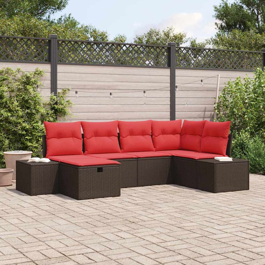 Tuin Sofa Set met kussen 6 pcs Bruin poly rattan