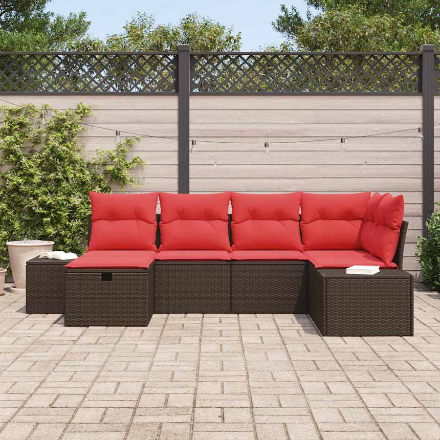 Tuin Sofa Set met kussen 6 pcs Bruin poly rattan