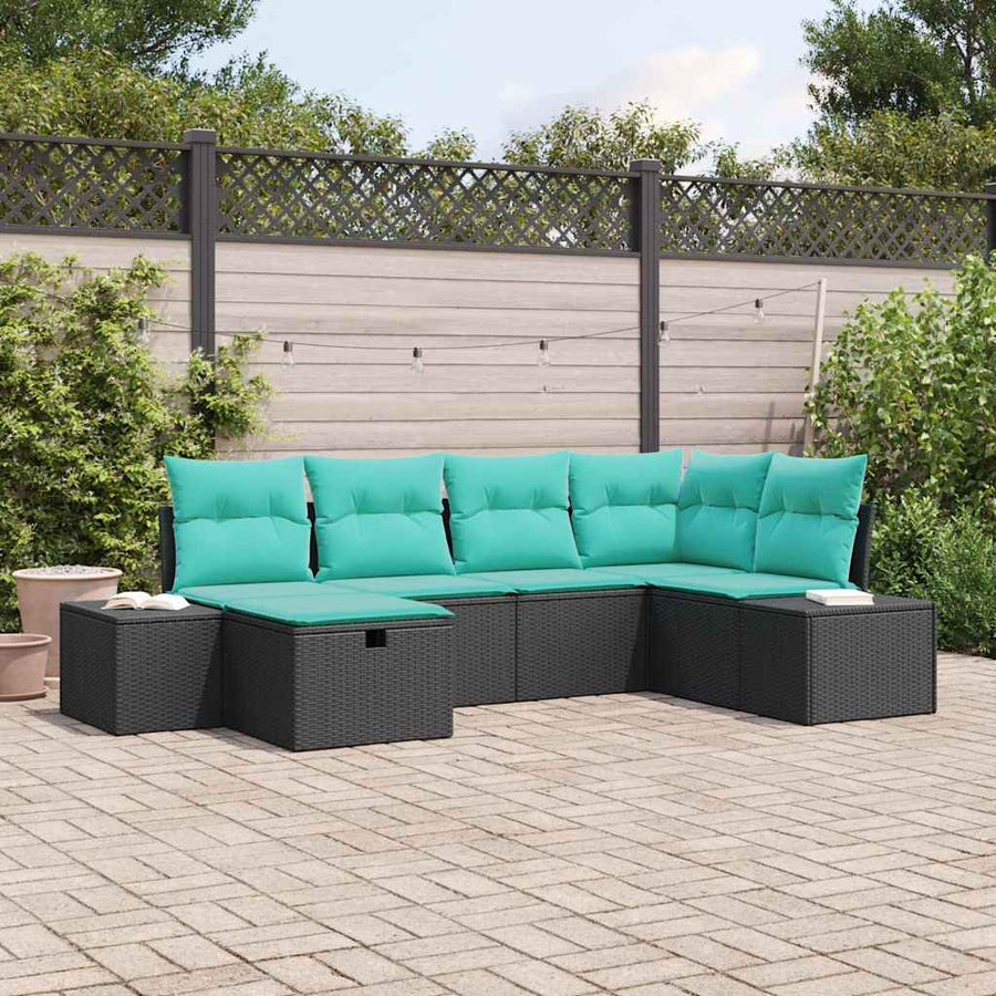 Tuin Sofa Set met kussen 6 pcs Zwart poly rattan