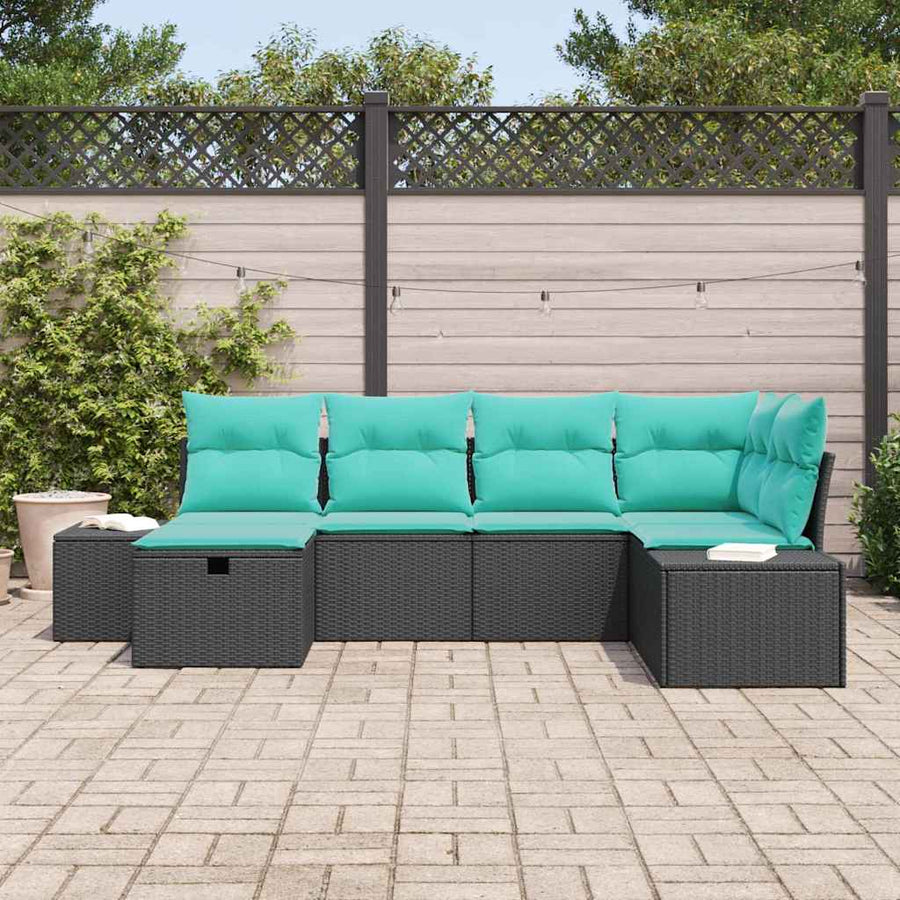 Tuin Sofa Set met kussen 6 pcs Zwart poly rattan