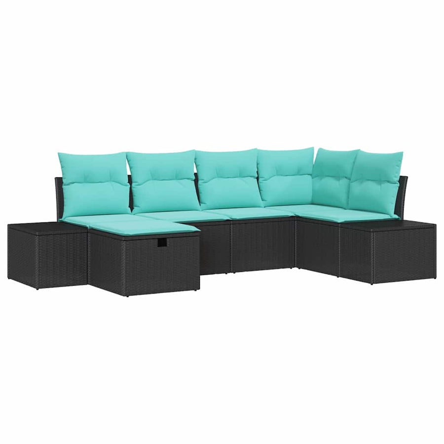 Tuin Sofa Set met kussen 6 pcs Zwart poly rattan