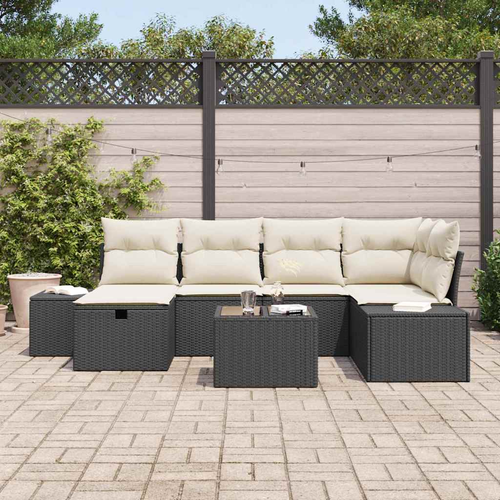 Tuin Sofa Set met kussen 7 pcs Zwart poly rattan