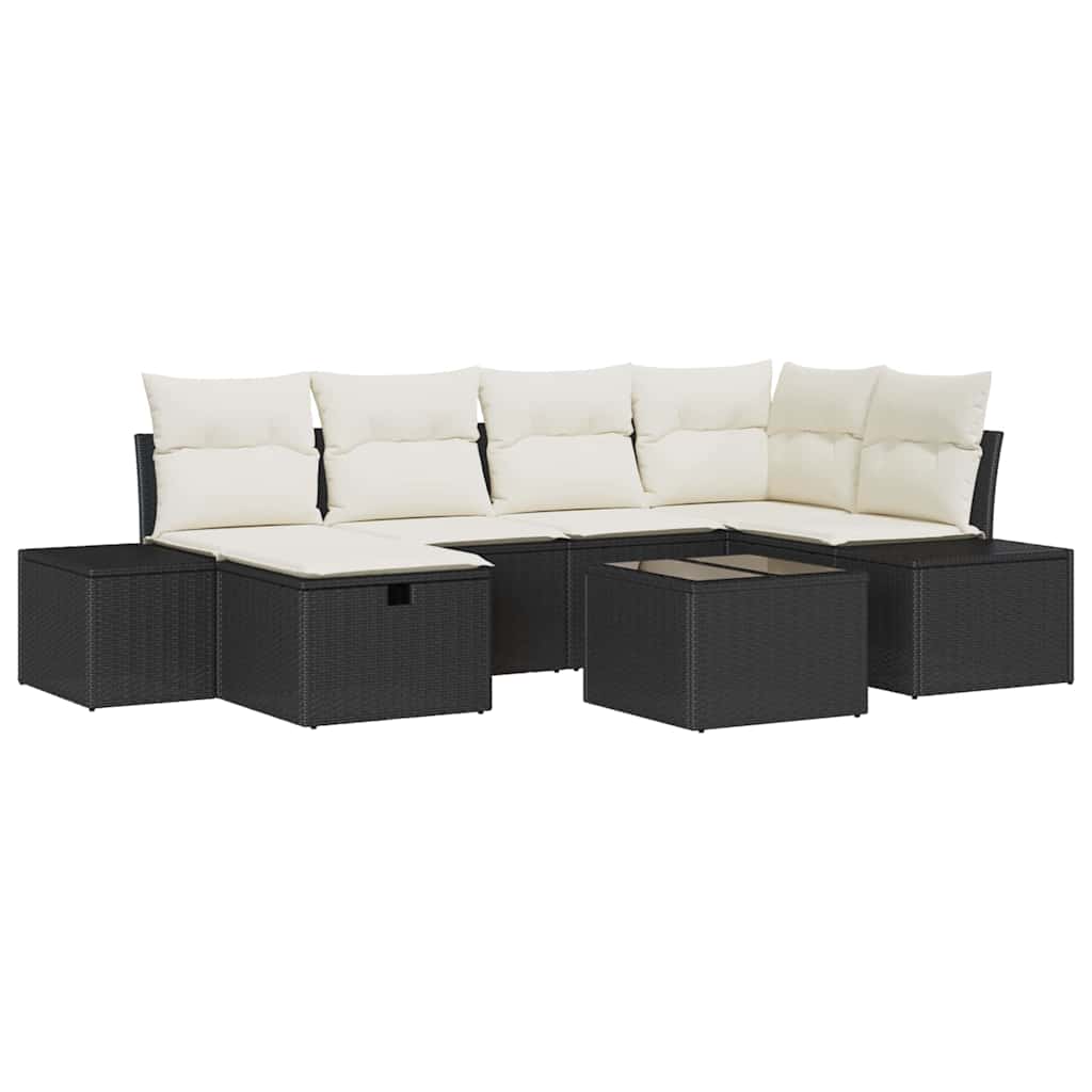 Tuin Sofa Set met kussen 7 pcs Zwart poly rattan