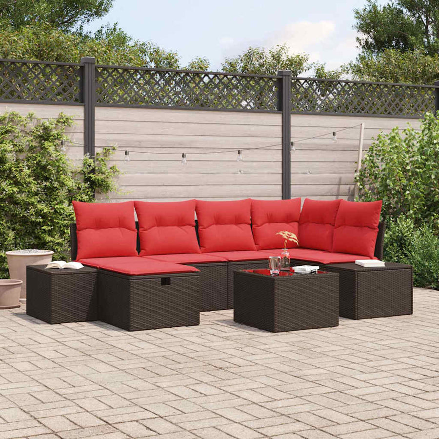 Tuin Sofa Set met kussen 7 pcs Bruin poly rattan