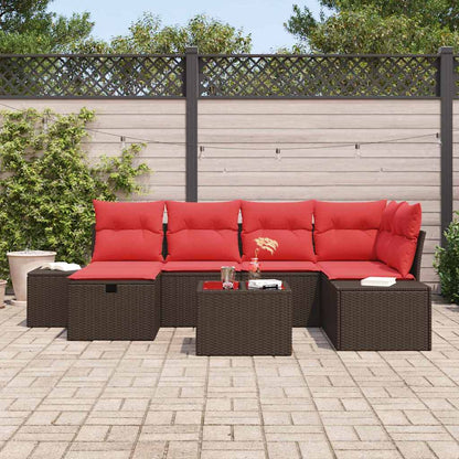 Tuin Sofa Set met kussen 7 pcs Bruin poly rattan