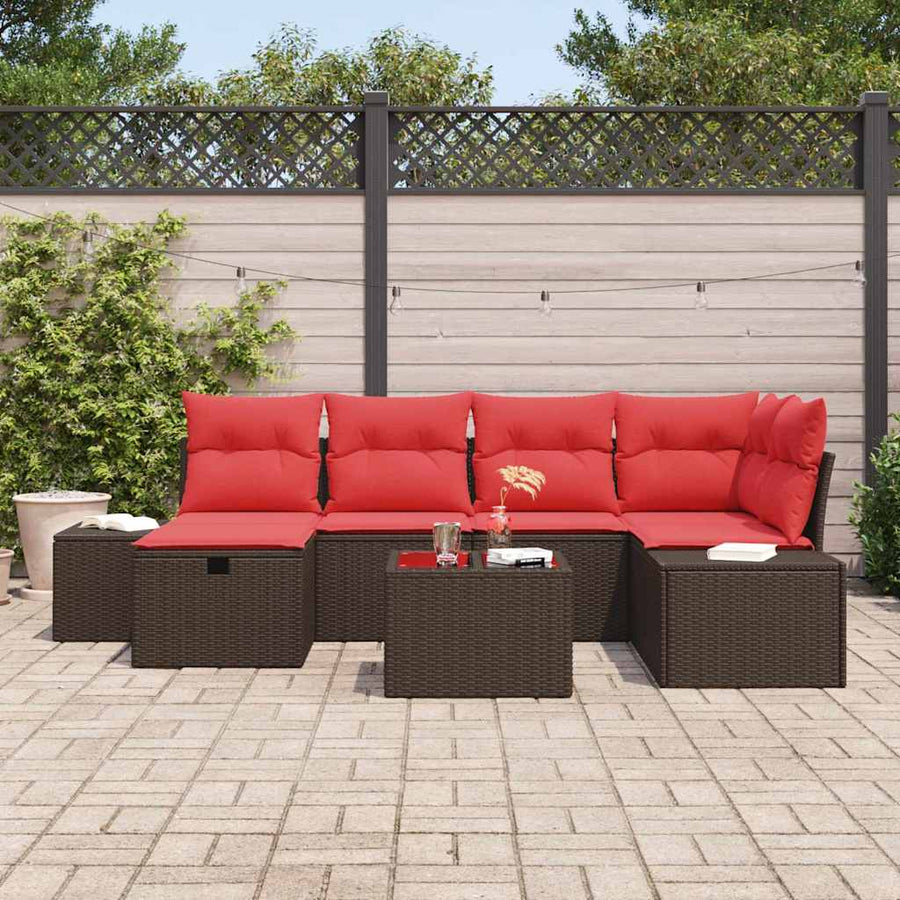 Tuin Sofa Set met kussen 7 pcs Bruin poly rattan