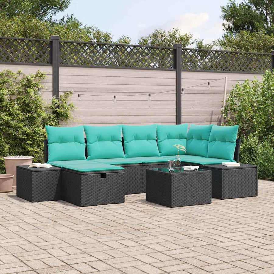 Tuin Sofa Set met kussen 7 pcs Zwart poly rattan