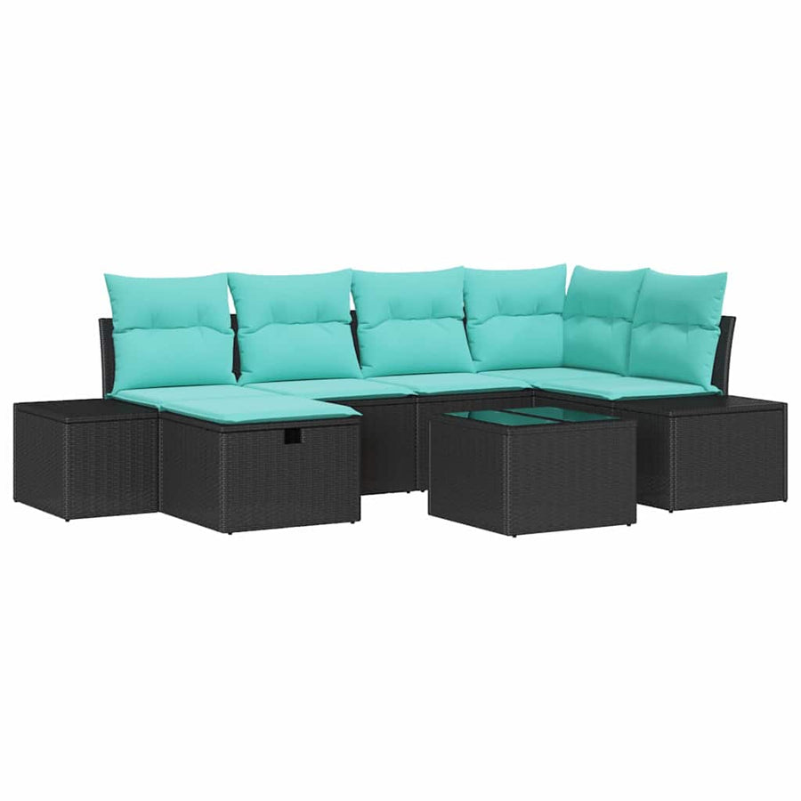 Tuin Sofa Set met kussen 7 pcs Zwart poly rattan