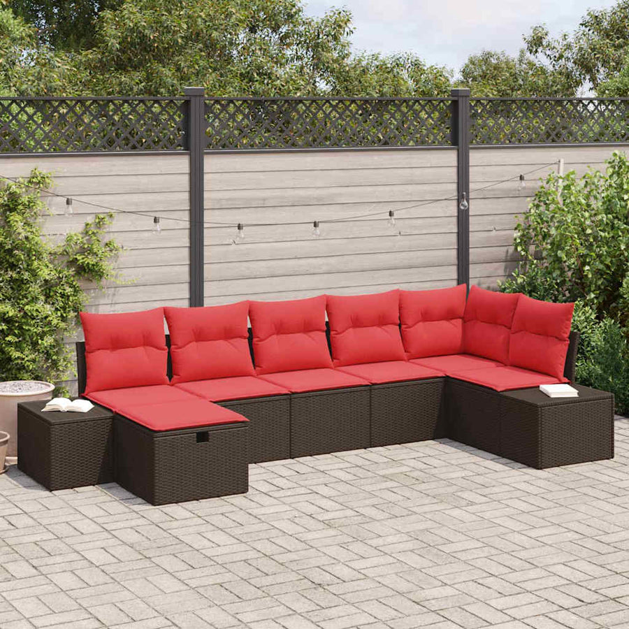 Tuin Sofa Set met kussen 7 pcs Bruin poly rattan