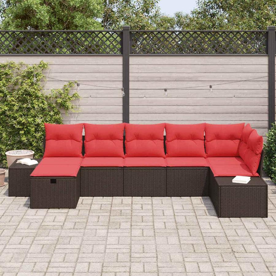 Tuin Sofa Set met kussen 7 pcs Bruin poly rattan