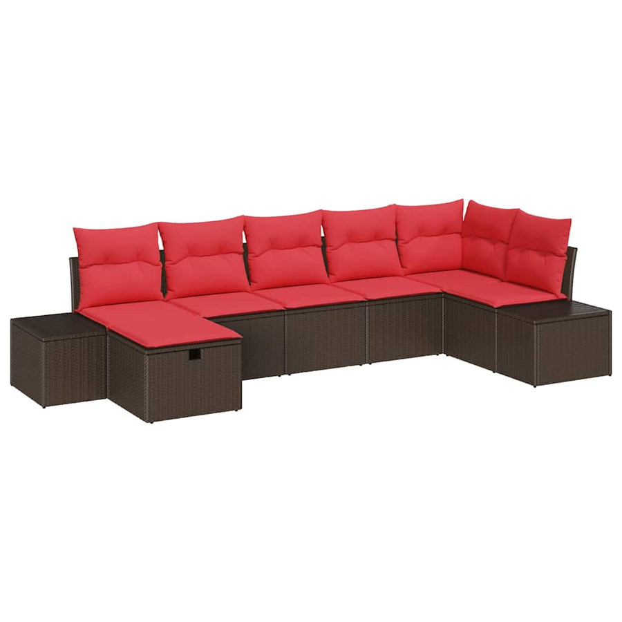Tuin Sofa Set met kussen 7 pcs Bruin poly rattan