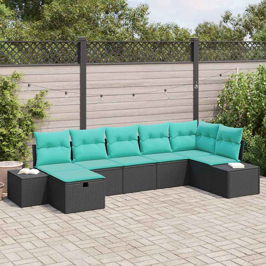 Tuin Sofa Set met kussen 7 pcs Zwart poly rattan