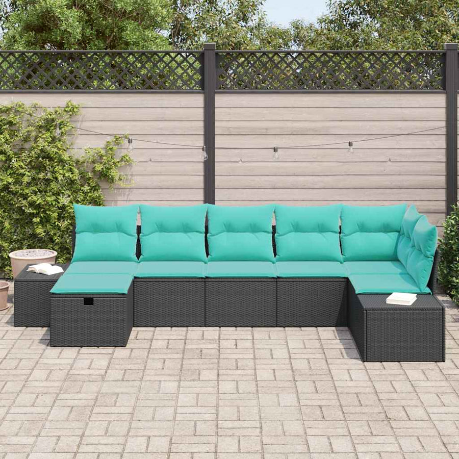 Tuin Sofa Set met kussen 7 pcs Zwart poly rattan
